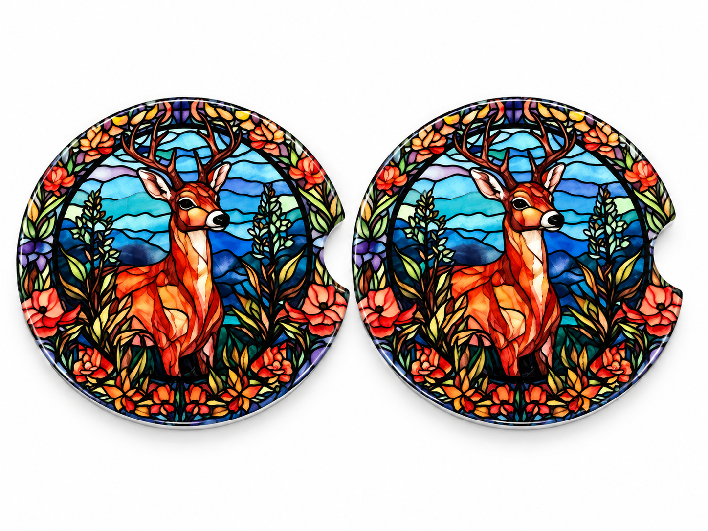 🦌 Stained Glass Deer Ceramic Car Coasters