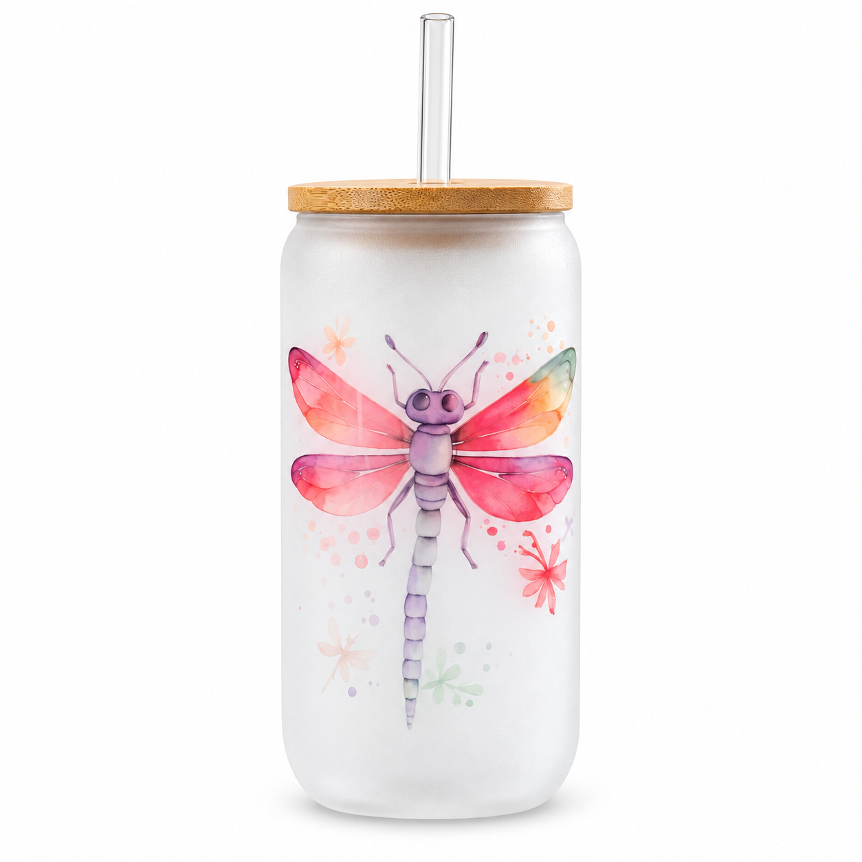 Watercolor Dragonfly – 16 oz Frosted Glass Can Tumbler