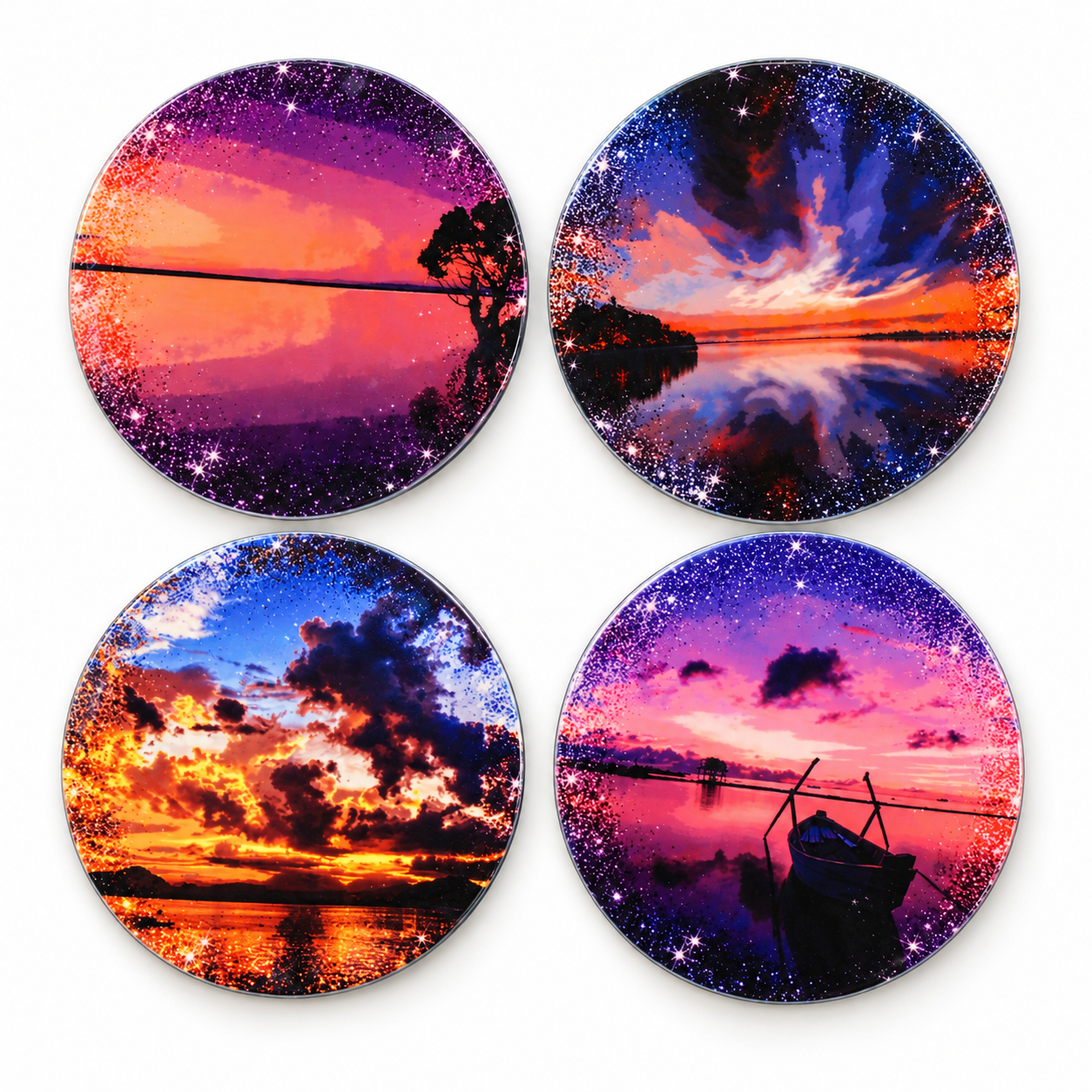 Four Sunset Lake Ceramic Coasters.png