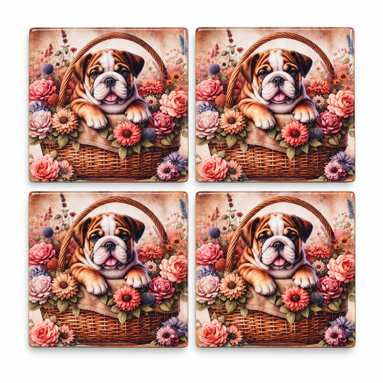 Four vintage bulldog floral coasters.png
