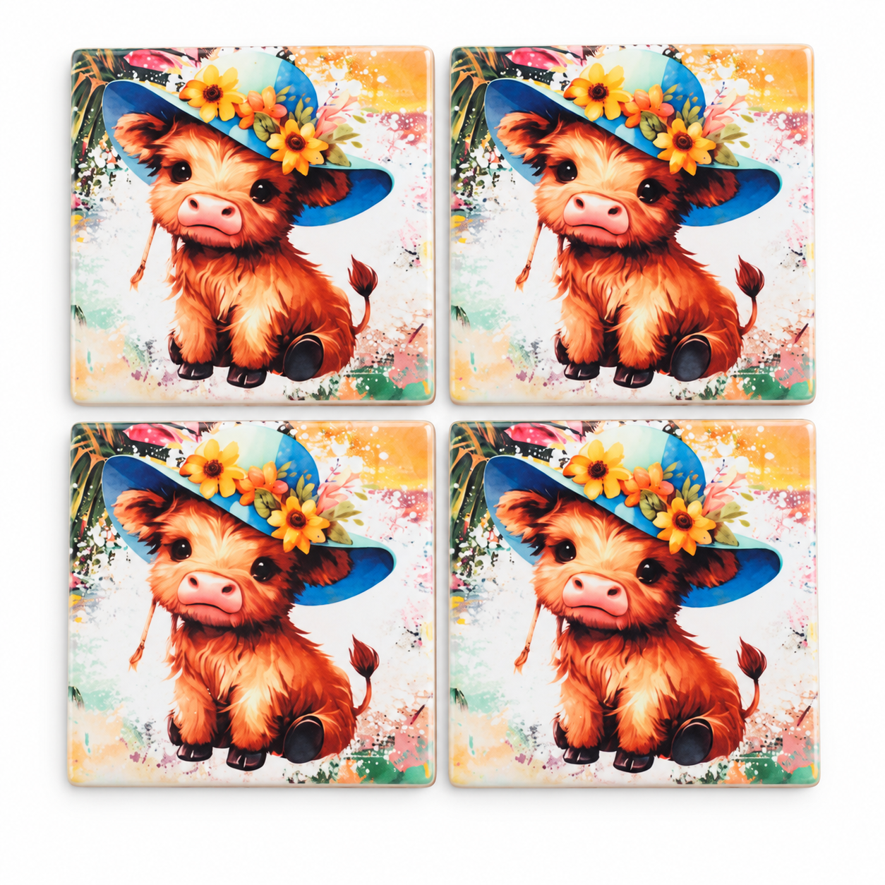 Charming Calf Hat Ceramic Coaster Set.png
