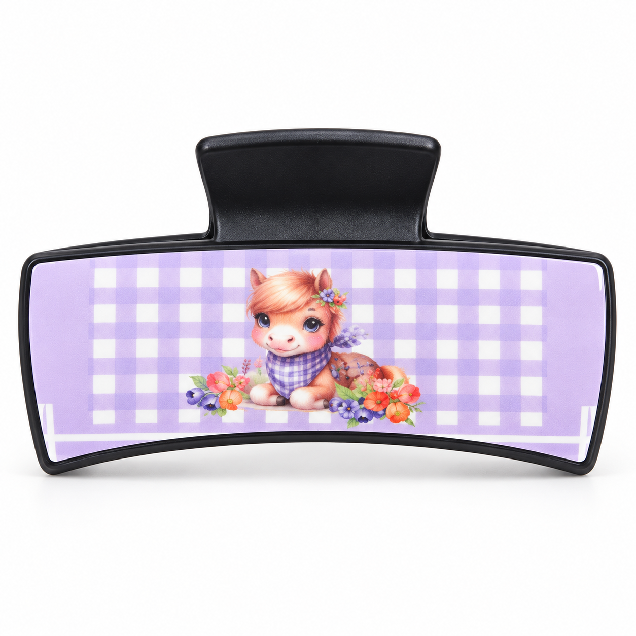 Lavender Gingham Horse Sublimation Hair Clip