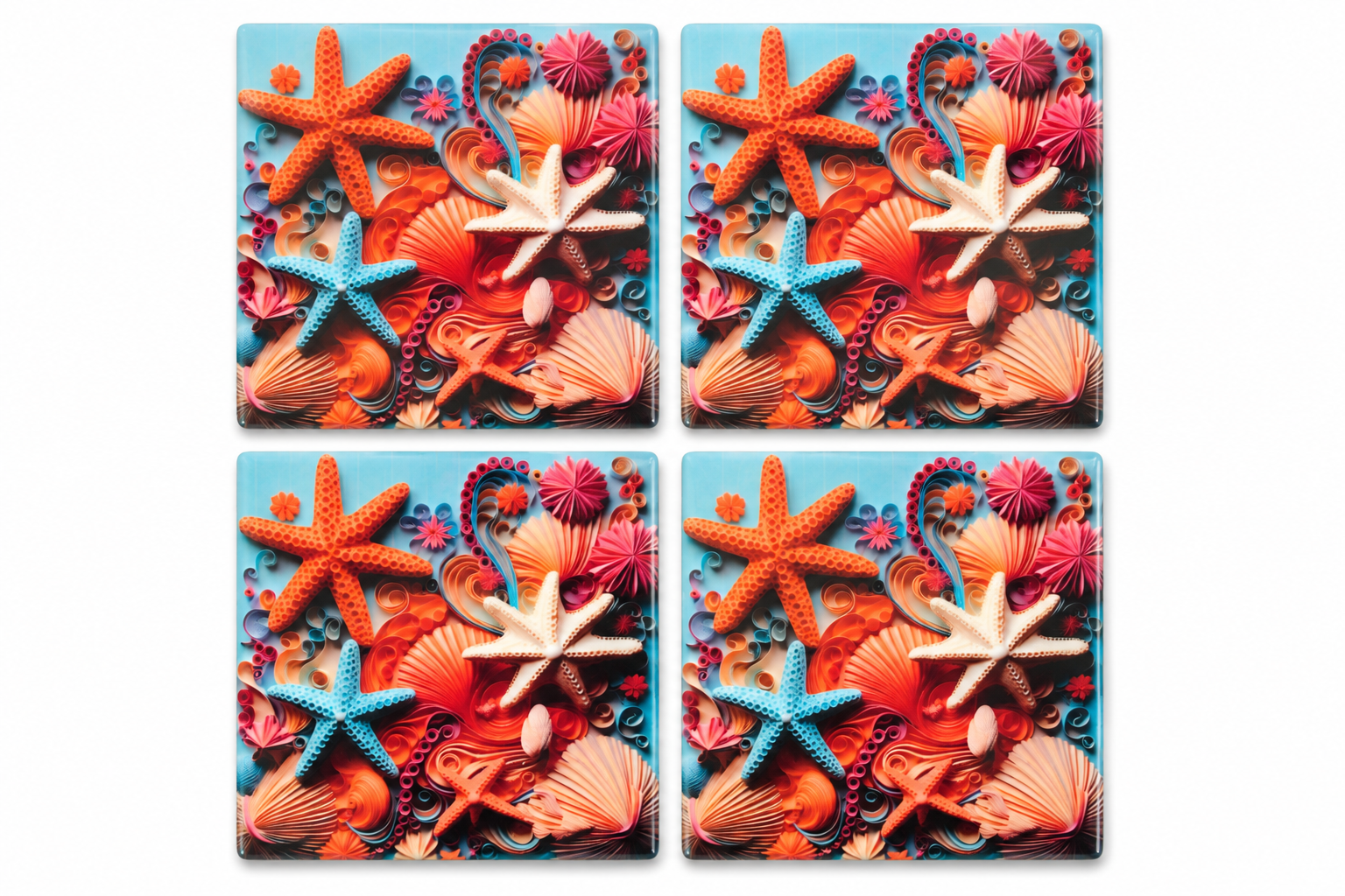 Four Coastal Starfish Ceramic Coasters.png