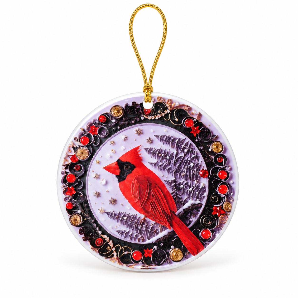 Winter Cardinal in tree – 3-Inch Christmas Ornament