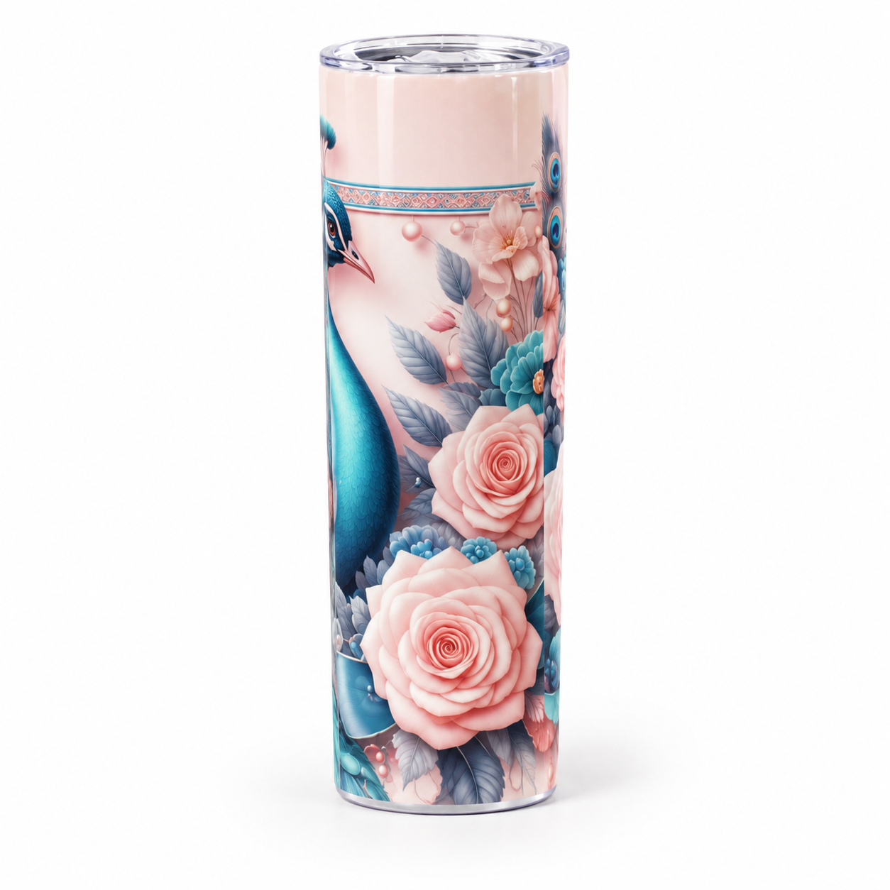 Elegant teal peacock tumbler on white-2.png