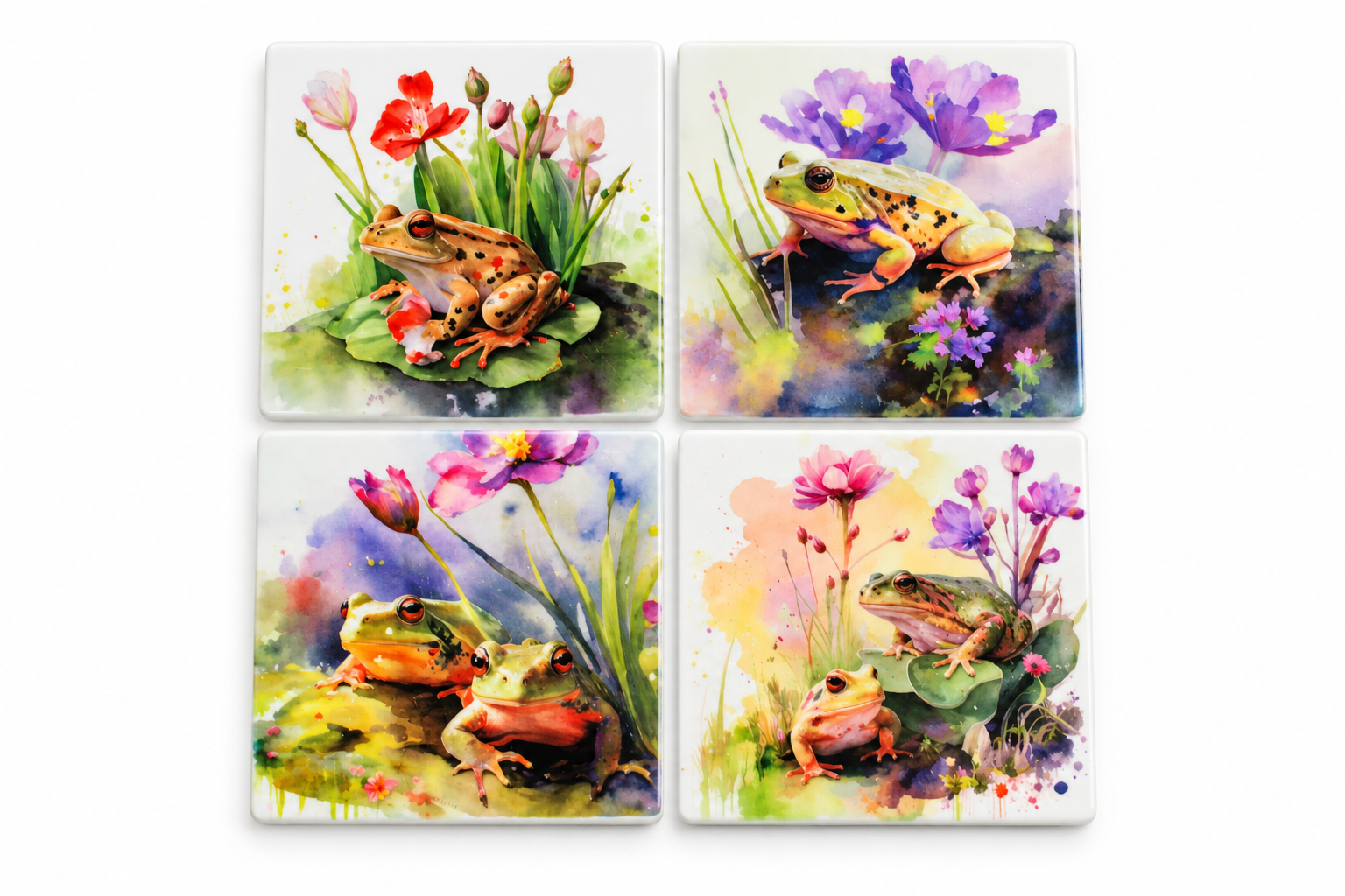 Four frog watercolor coasters.png