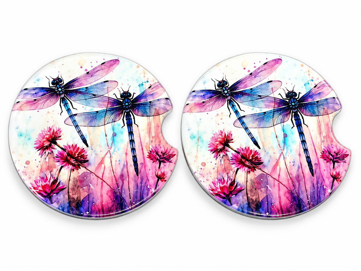 🪻 Dragonfly & Wildflower Ceramic Car Coasters