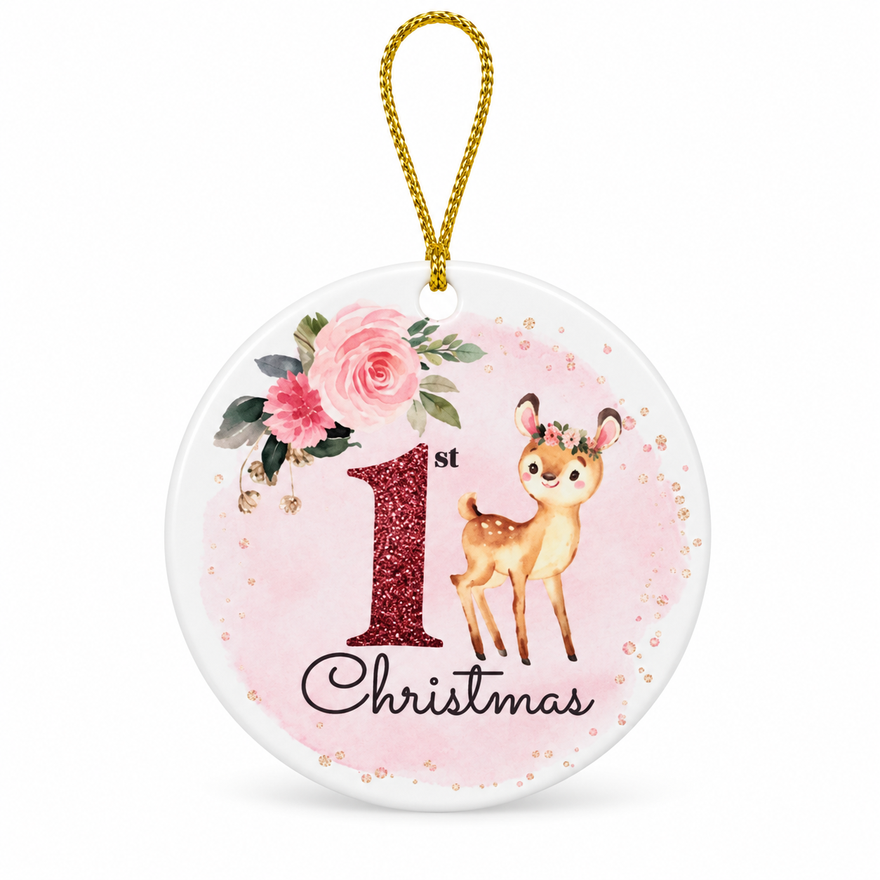 Baby’s First Christmas Deer Pink– 3-Inch Ornament