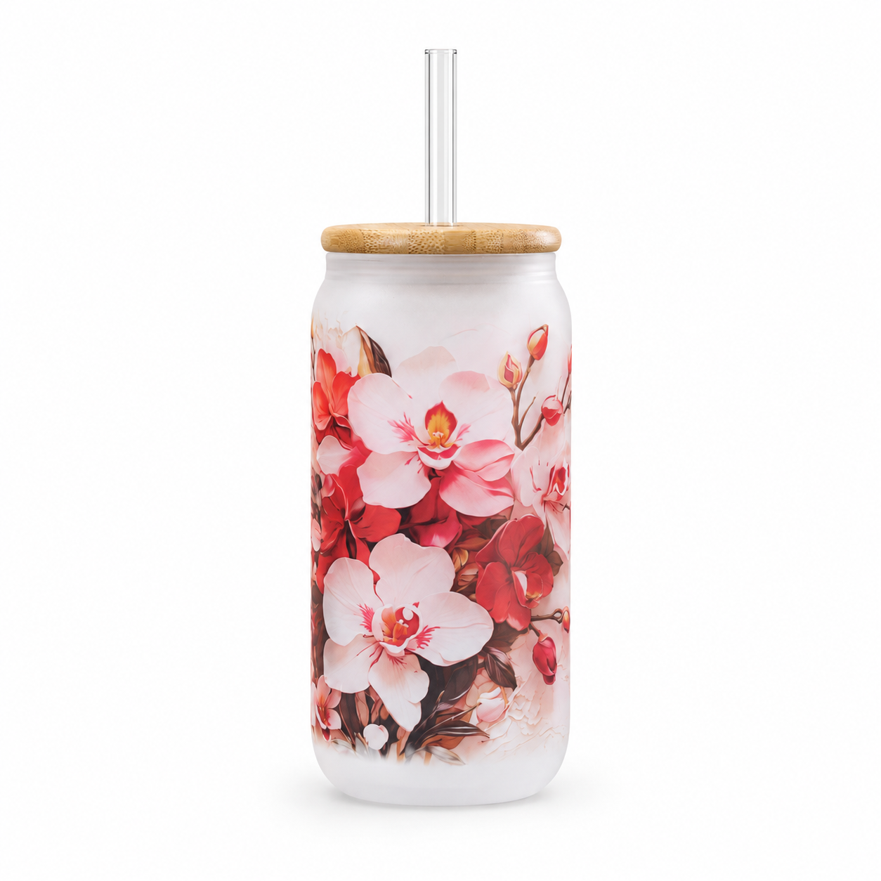 Orchid Blooms – 16 oz Frosted Glass Can Tumbler