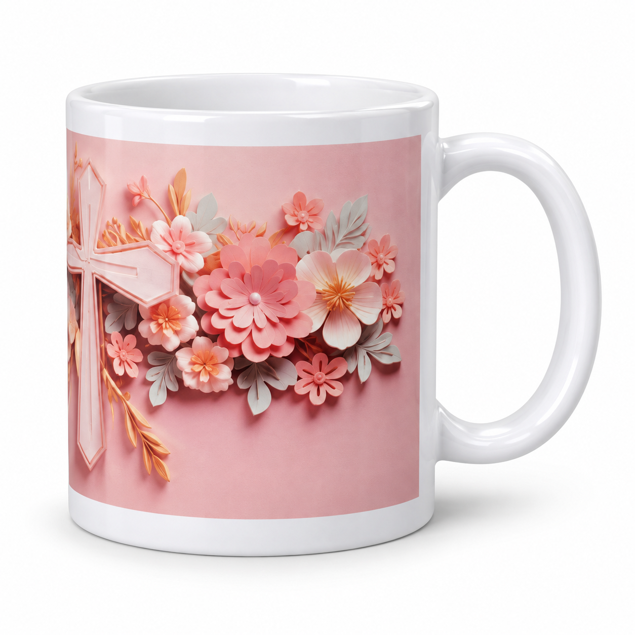 Blush Floral Cross – 11 oz Coffee Mug
