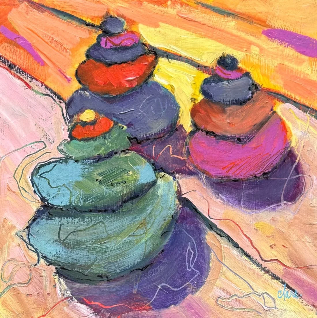 Three Cairns - 8" x 8"