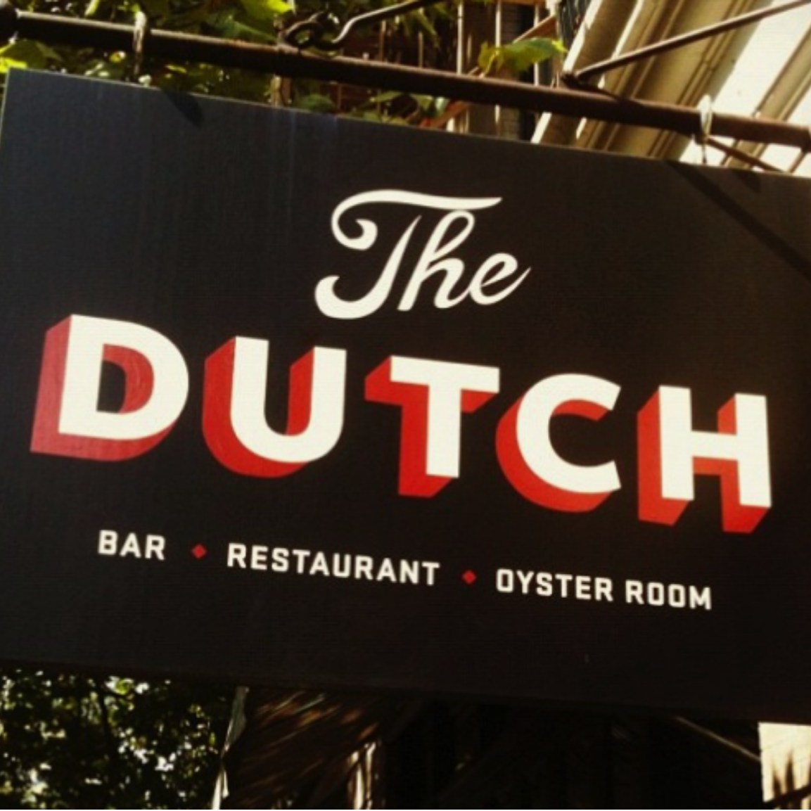 Sign for The Dutch, a bar and restaurant with oyster room