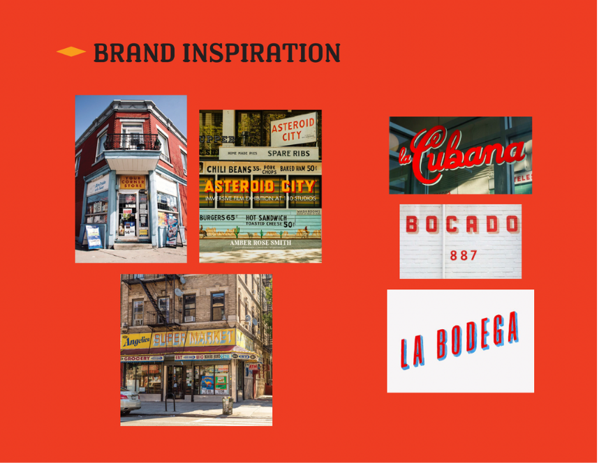 Collage of vintage signs and storefronts with the title 'Brand Inspiration' on a red background.