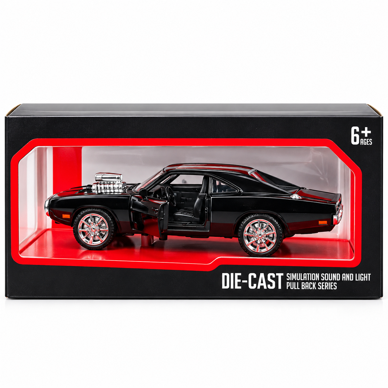 Die-Cast Pull Back Car with Sound & Light – Black Sports Car
