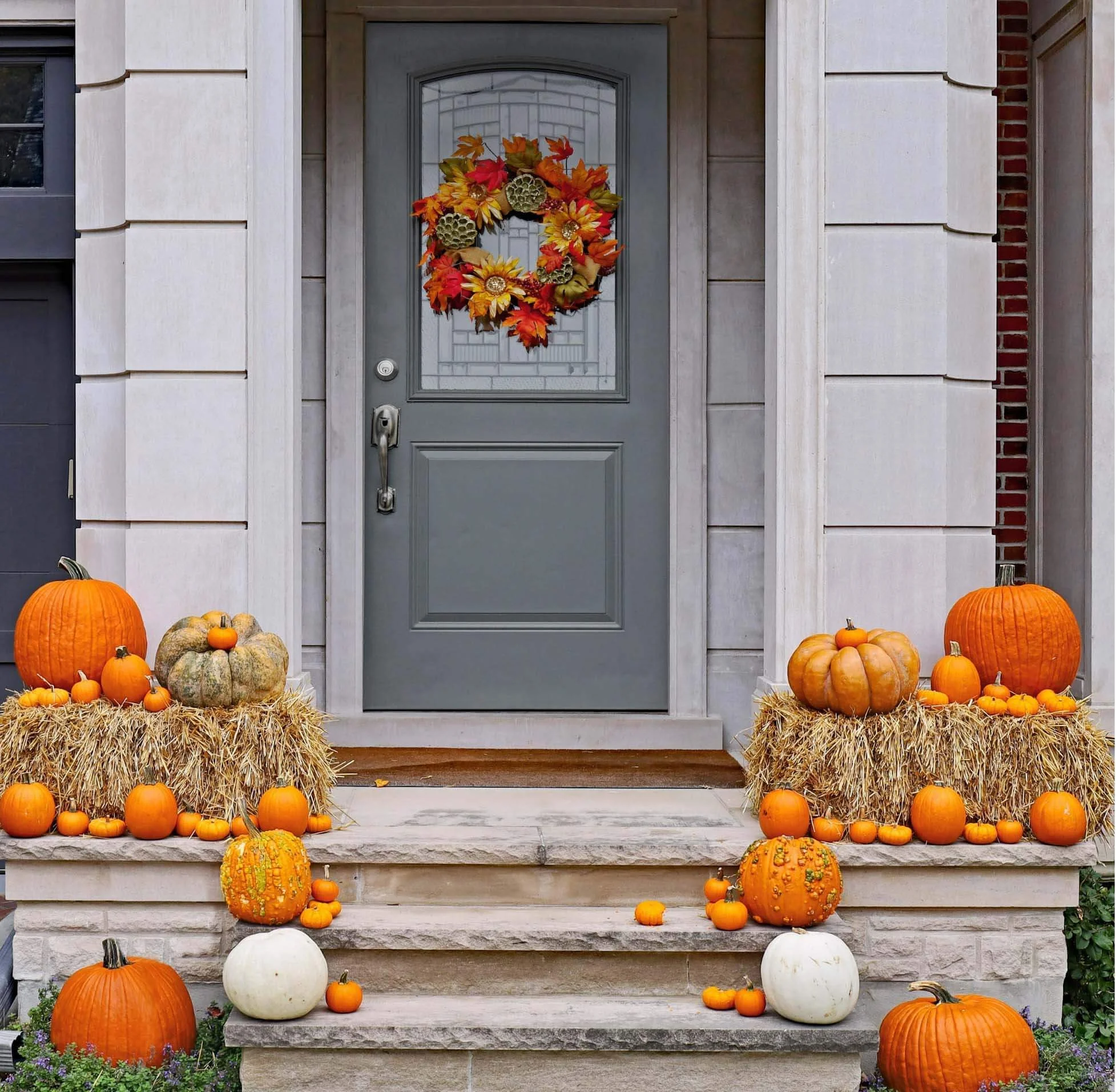 Cincinnati small porch with pumpkins