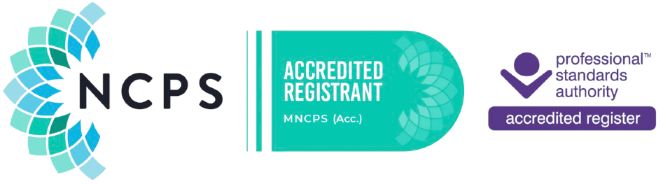 NCPS logo next to a computer icon, certificate icon, and a person at a desk with a star, representing a professional registration or certification process.