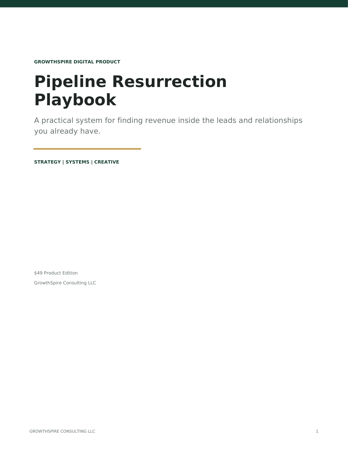 Pipeline Resurrection Playbook — GrowthSpire Strategy, Systems, Creative digital download