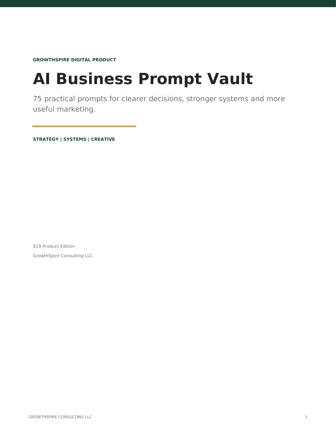 AI Business Prompt Vault — GrowthSpire Strategy, Systems, Creative digital download