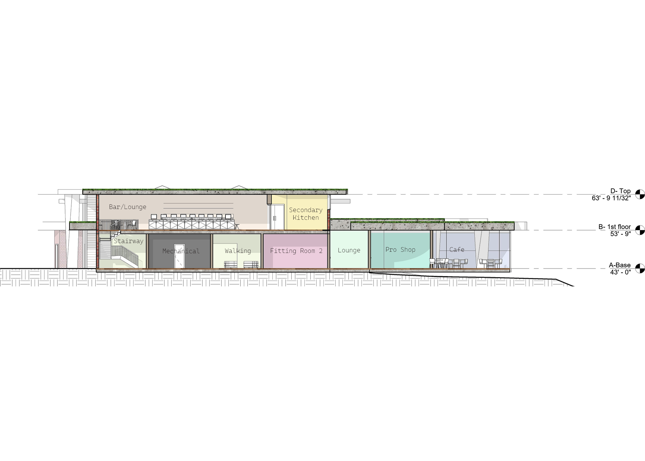 "Tier to Tee" Section render. Revit + Photoshop