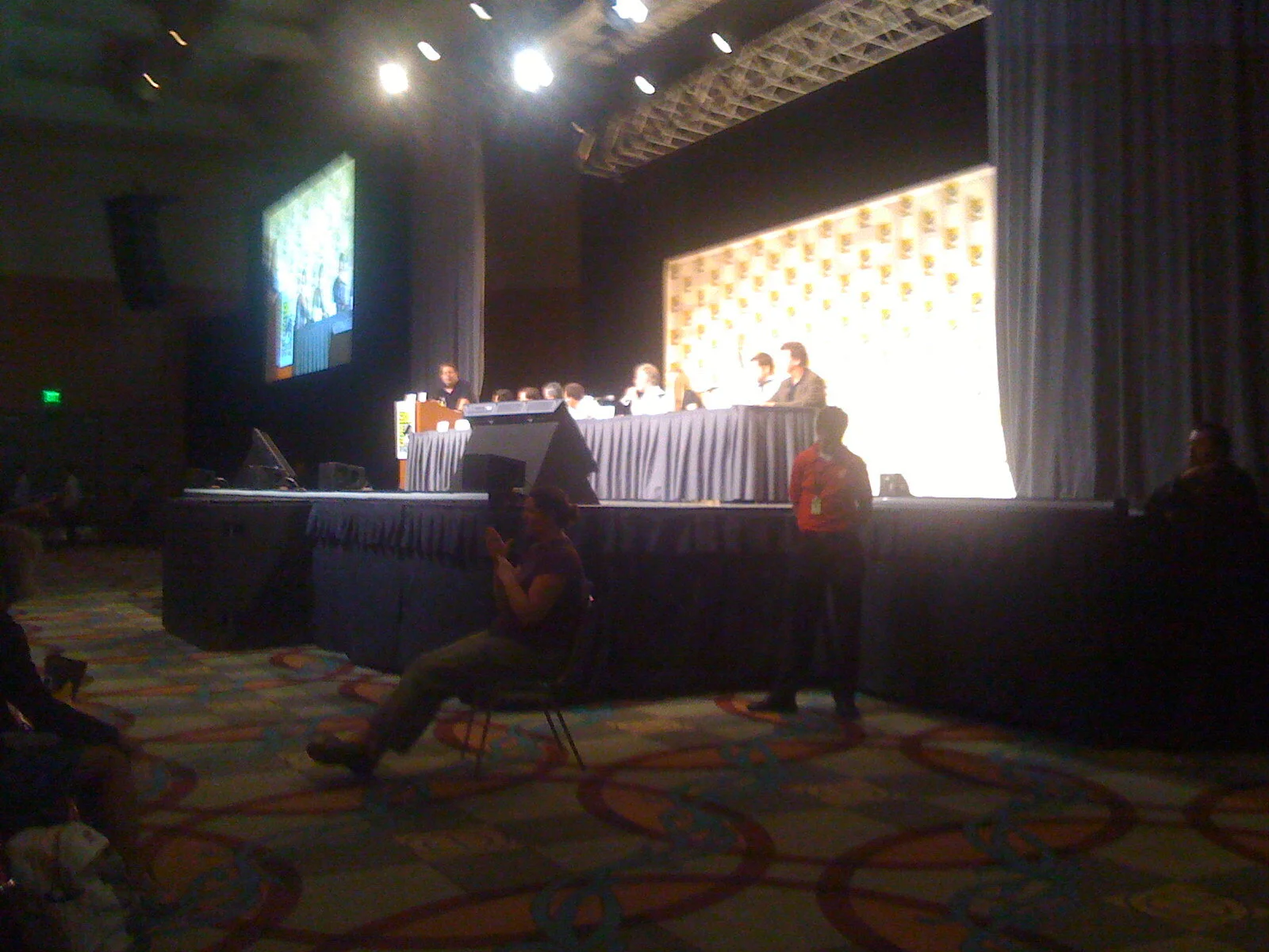 Fringe panel at Comic Con - J. J. Abrams, Roberto Orci, Alex Kurtzman, Bryan Burk, Jeff Pinkner, Anna Torv, Josh Jackson, and John Noble at the "Fringe" panel