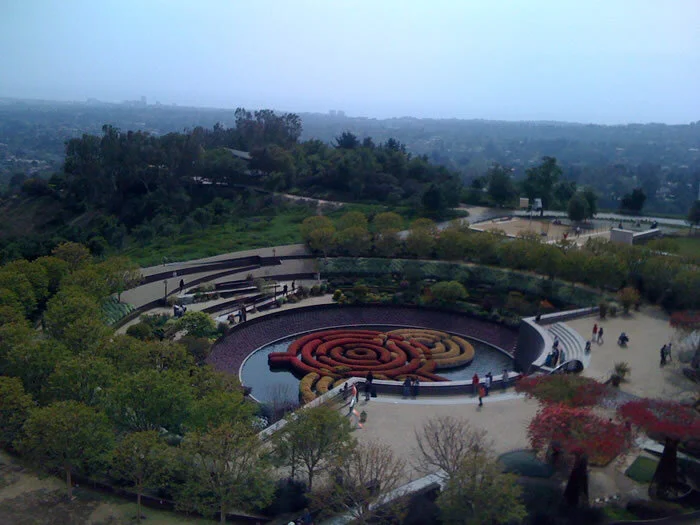 Looking down on the sculpture garden at the Getty