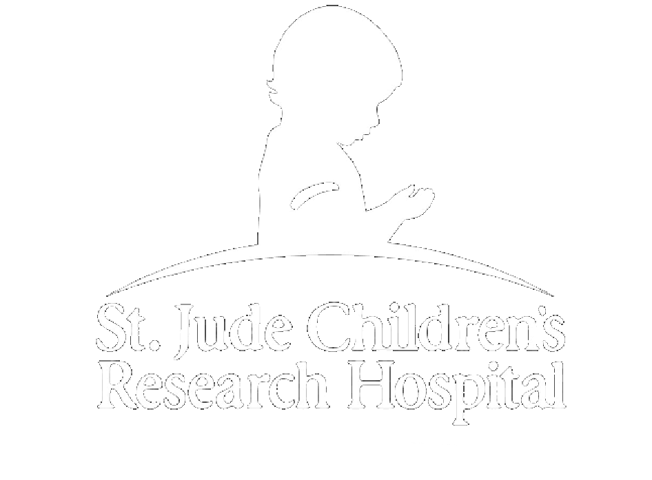 Silhouette of a child with a bandage on their arm, above the text 'St. Jude Children's Research Hospital'.