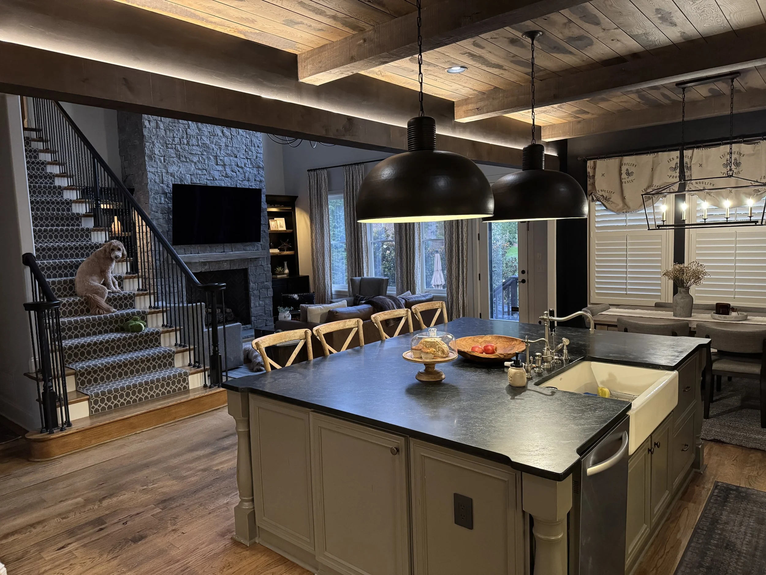 Kitchen island with pendant lighting and under-cabinet lighting installed by Vigilant Voltage Electric