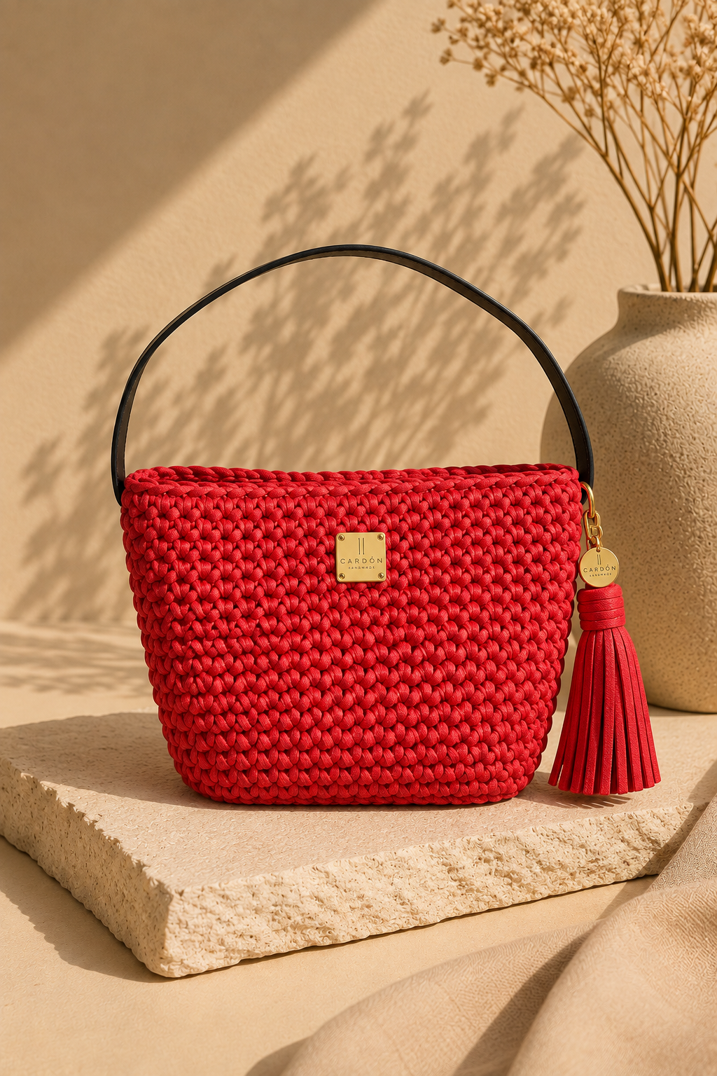 Tote Red Black Single Handle Small