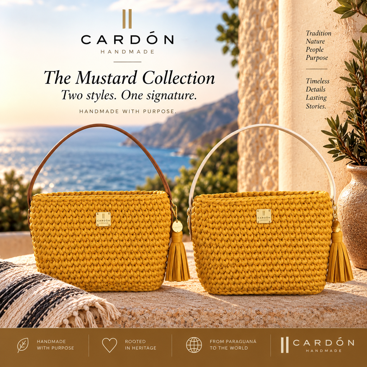 Tote Mustard Single Handle Beige Small