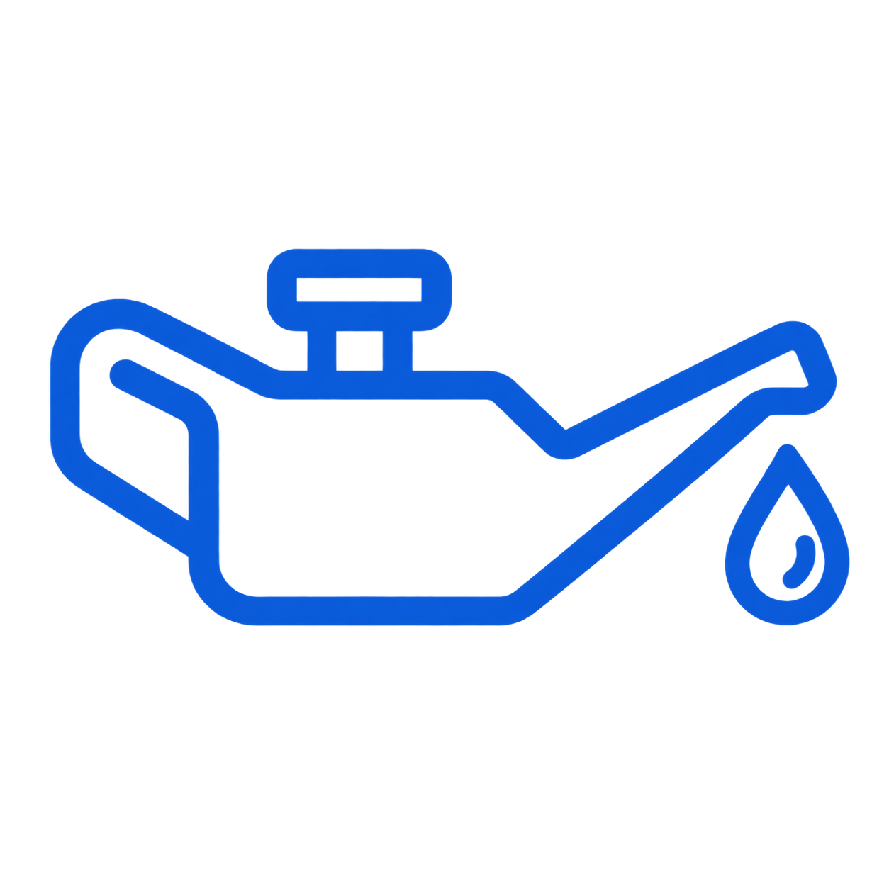 Blue neon outline of an engine oil can with a droplet.