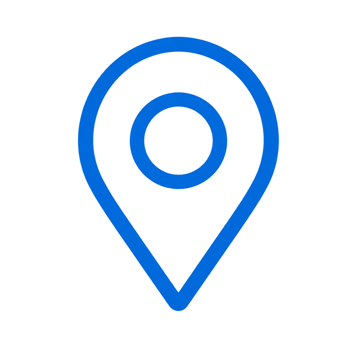 Blue GPS location pin icon on a black background.