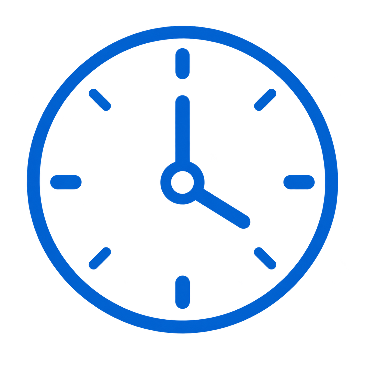 Blue analog clock showing 3:00.