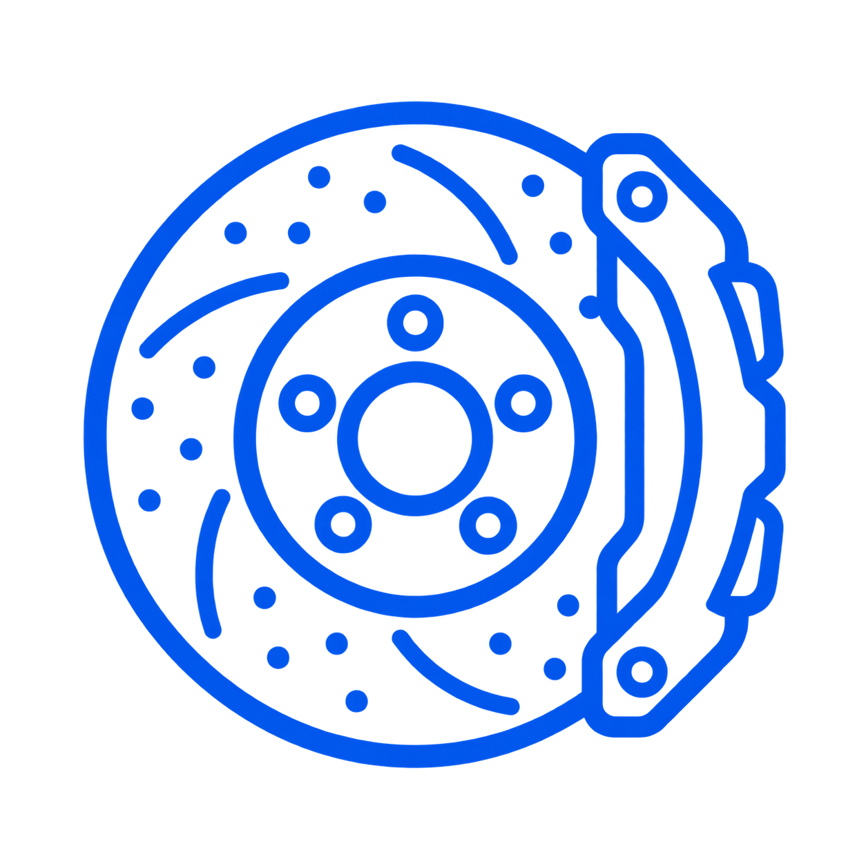 Line drawing of a brake disc and rotor in blue, showing the circular shape with drilled holes and mounting features.