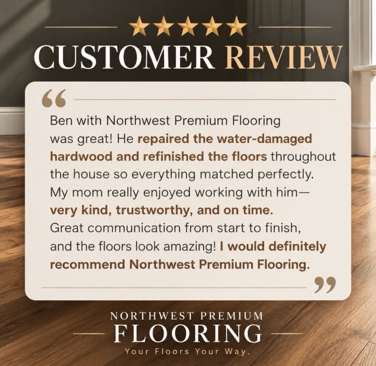 ⭐️⭐️⭐️⭐️⭐️ Another happy customer!

Water damage doesn&rsquo;t always mean replacing your hardwood floors! This project involved repairing damaged flooring and refinishing the hardwood throughout the home so everything matched beautifully.

We&rsquo;