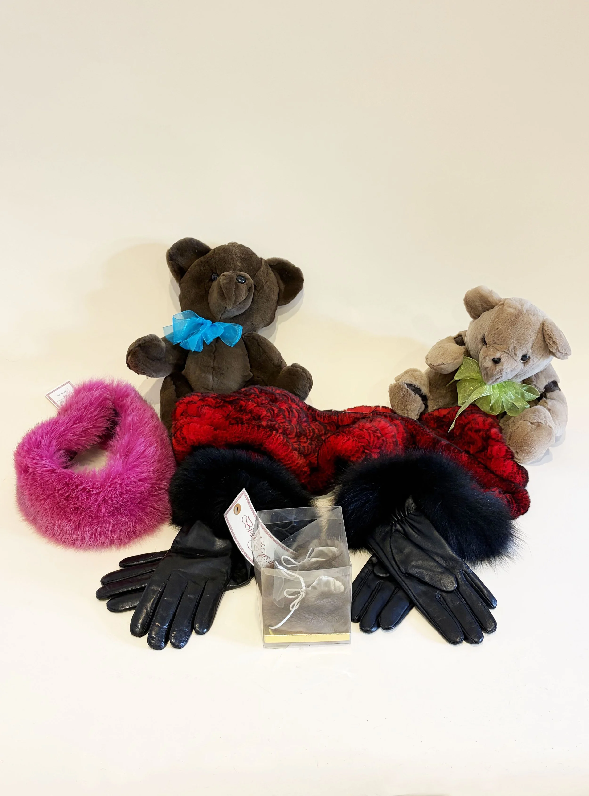 gloves, plush toys, scarves