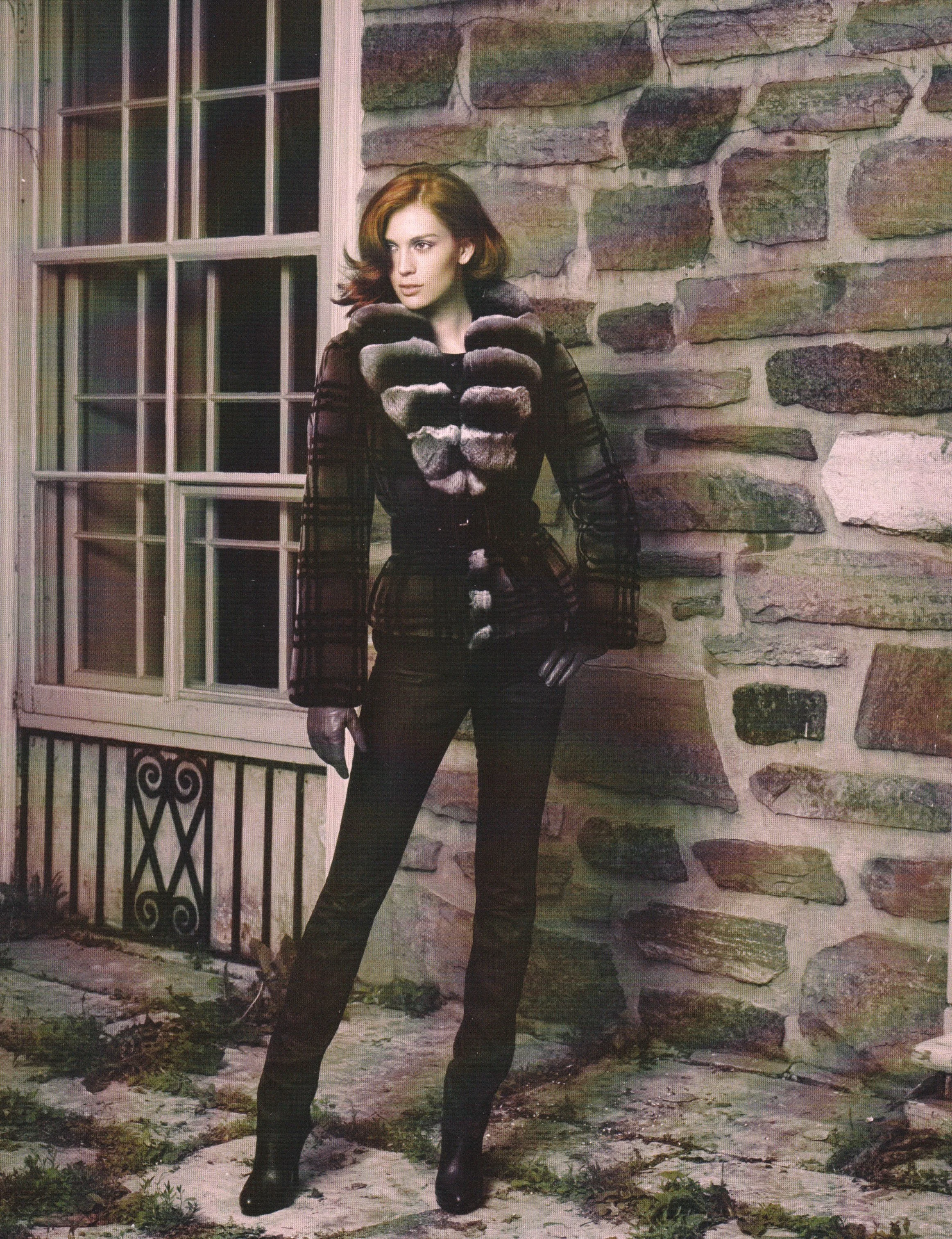 woman wearing black and grey fur coat