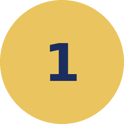 Dark blue number 1 centered on a yellow circle