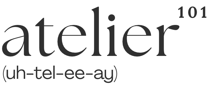 Logo for Atelier 101 with the phonetic pronunciation (uh-tel-ee-er 101) below.