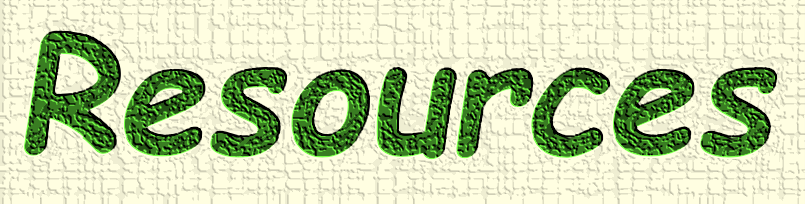The word 'Resources' in green textured font on a beige background.