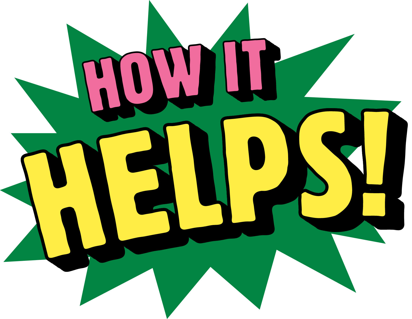 Colorful comic style text reading "HOW IT HEALS!" with a green explosive background.