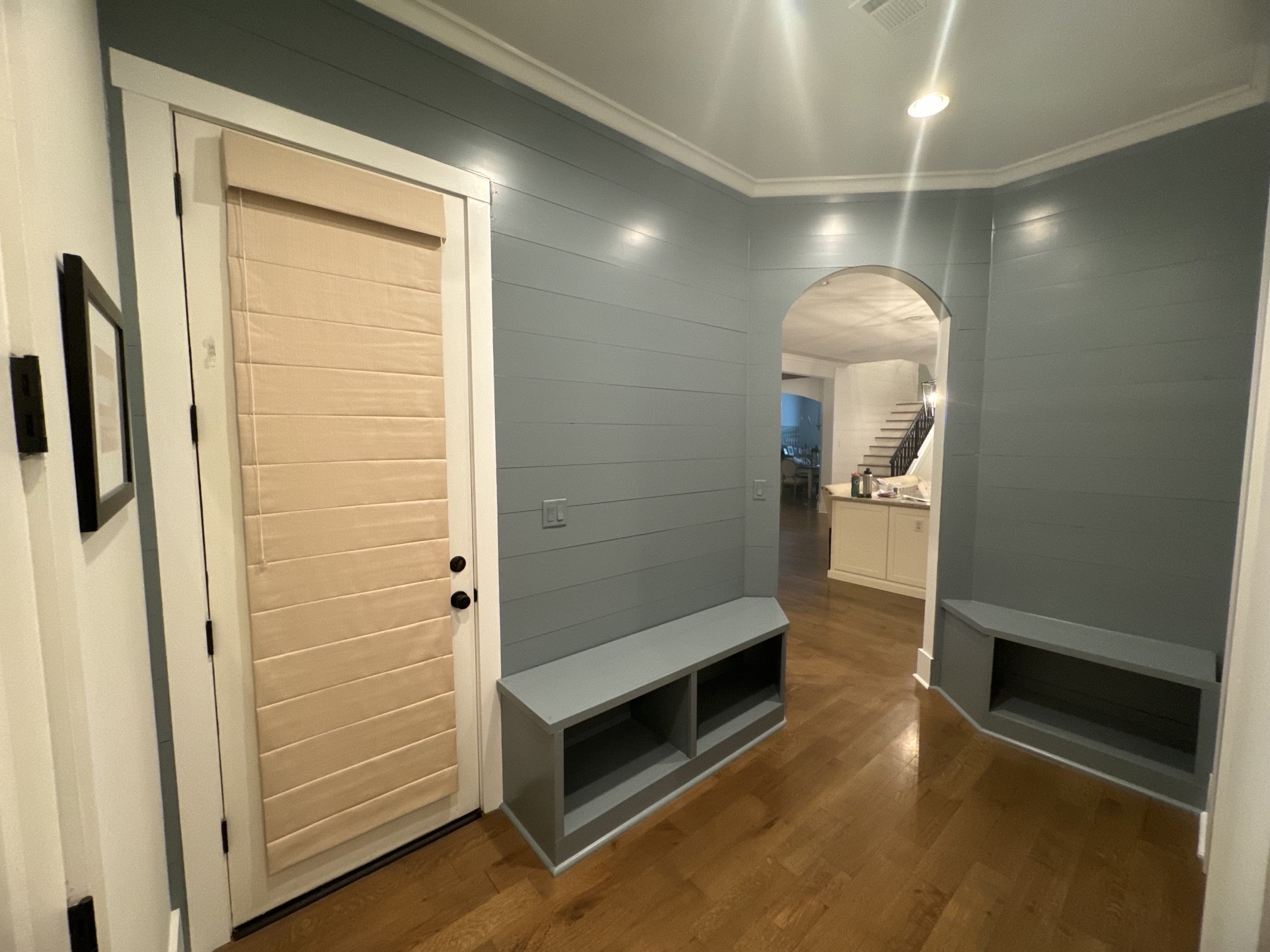 Custom shiplap walls with custom made benches, Memphis, TN