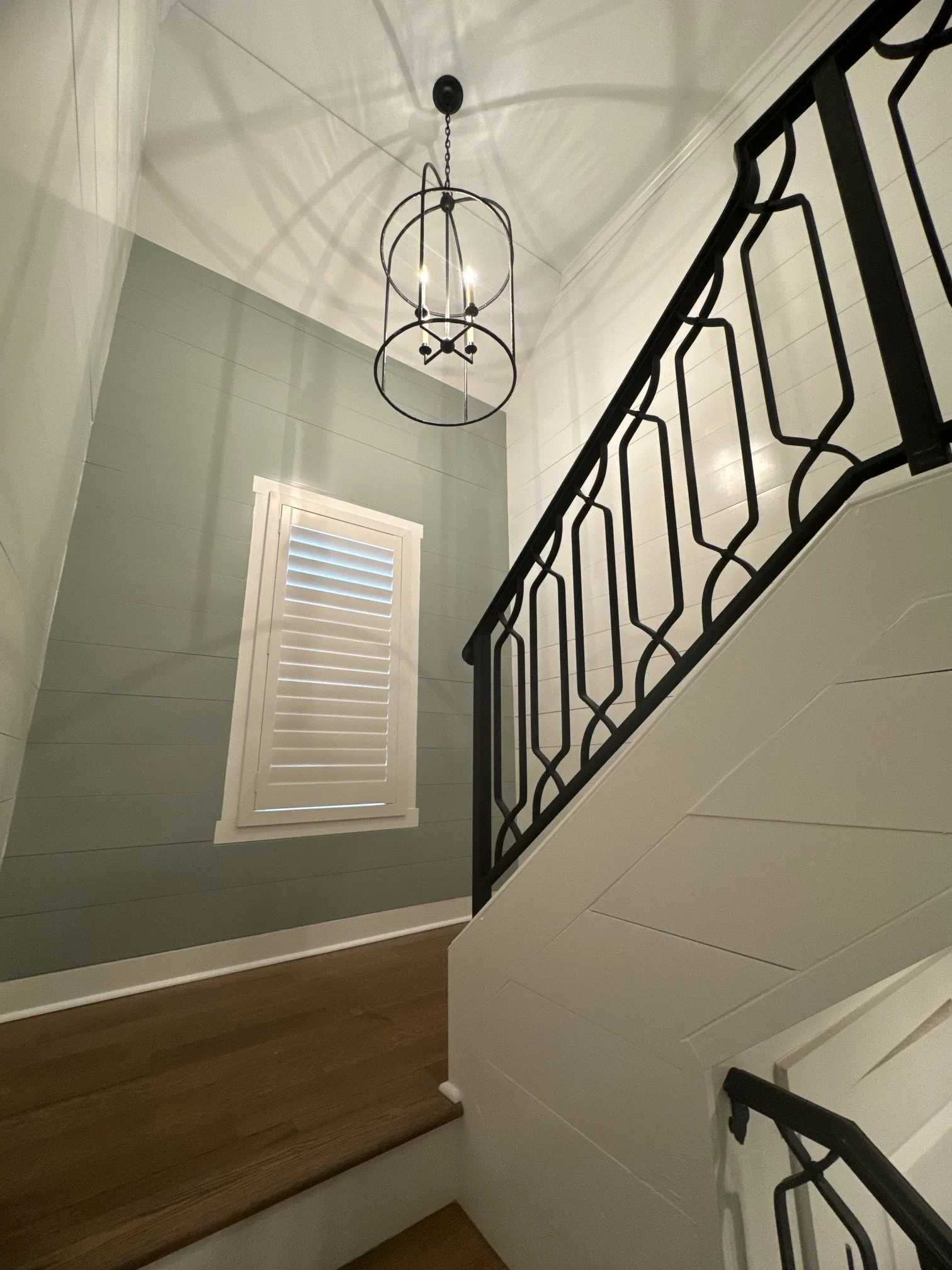 Custom shiplap staircase with accent paint colors, Memphis, TN
