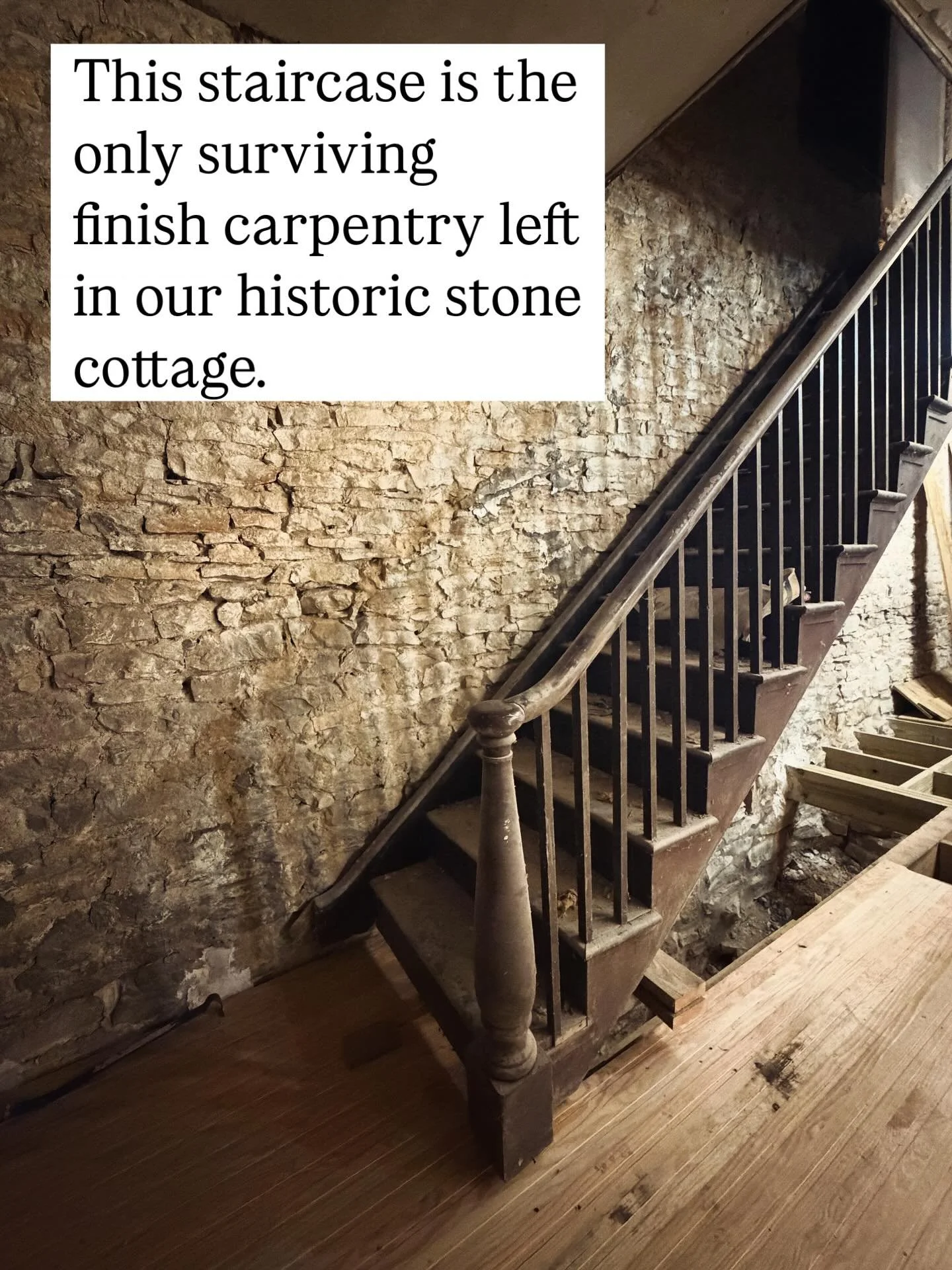 Staircase appreciation post 🤎

From the day we saw this house, I was in awe that the staircase survived so many years of water intrusion and neglect. 

It was literally hanging from what&rsquo;s left of the second floor. (Really&mdash;see our other 