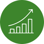 Green icon with a white rising bar chart and upward arrow