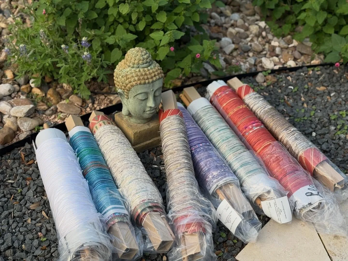 New pre-wound warps for your SAORi creative adventures!  Made with love in my studio using the SAORI warping system.
6 meters long; 200 threads made with cotton, bamboo and pops of textured novelty yarn.
DM for more info .
#saori  #texassaori  #meand