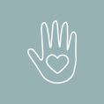 Minimalist illustration of a hand with a heart inside the palm