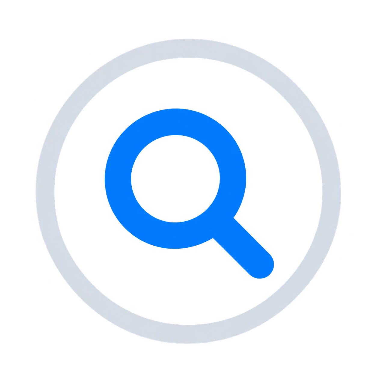 A blue magnifying glass icon outlined in white on a digital interface, indicating search functionality.