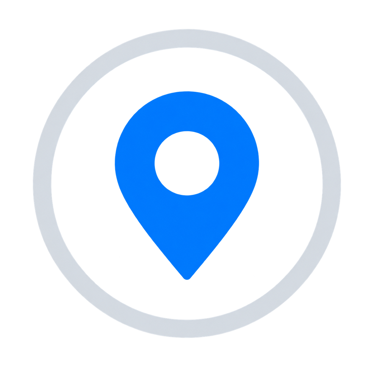 Blue location pin inside a circular frame.