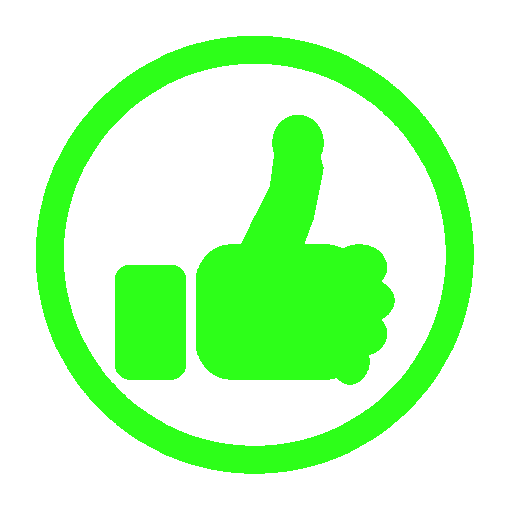 Green thumbs-up icon inside a green circle on a black background.