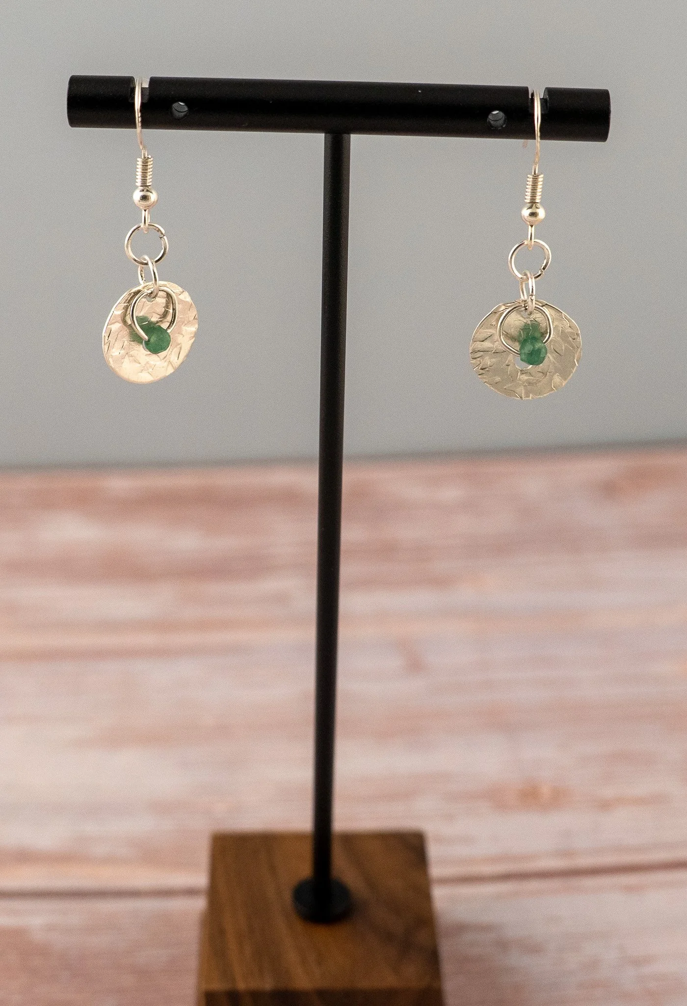 Stamped Sterling Silver Drop Earrings with Aventurine Beads